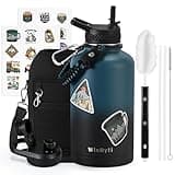 WixByti 64 oz Insulated Water Bottle with Straw (Cold for 48 Hrs), Half Gallon Stainless Steel Triple Wall Vacuum Sports Water Jug, Leakproof Hydro Cup Flask with Straw Spout Lids & DIY Stickers