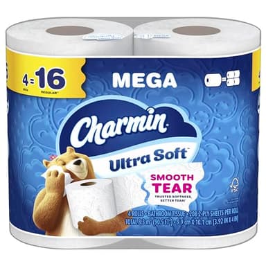 Charmin Ultra Soft Toilet Paper, 4 Mega Rolls = 16 Regular Rolls
