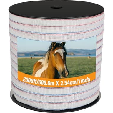 Wowangce 1 Roll 1 Inch x 2000 ft Electric Fence Tape for Livestock Polytape Fencing Horse Fence with High Visibility
