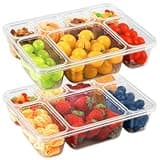 Freshmage Snackle Box Container, 7 Compartment Divided Serving Tray with Lid, Portable Clear Snack Box Containers for Candy, Fruits, Nuts, and Snacks – Perfect for Travel, Parties, Picnics (2 Pack)