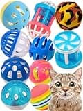 HEUHAI 10 Colorful Sturdy Cat Toy Balls with Bells, Fun Interactive Play for All Cats & Kittens, Assorted Styles and Sizes
