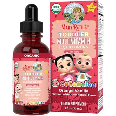 MARYRUTH'S Organics CoComelon Toddler Kids Multivitamin with Iron | Immune Support | Toddler Vitamins | USDA Organic | Sugar Free | Multivitamin Liquid Drops for Kids Ages 1-3 | Vegan | 1 Fl Oz