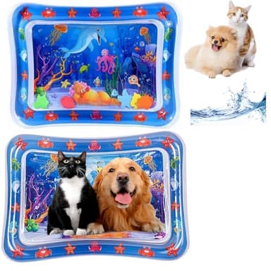 NLAIKE 2 Pieces Upgraded Thickened Cat Water Mat,Interactive Cat Toy for Indoor Cats to Exercise, Hunting,Swatting, Anti-Scratch Leak Proof Foldable Water Sensory Play Mat with Fish for Pet Play