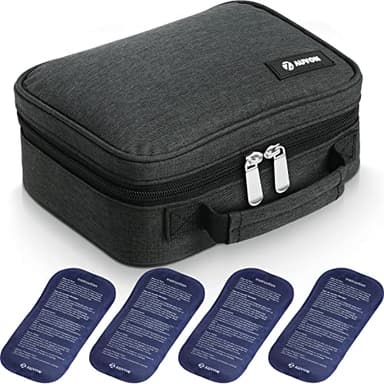 AUVON Insulin Cooler Travel Case with 4 × 160g Ice Packs for Longer Cooling Effect, TSA-Approved Medication Cooler Bag for 8 Insulin Pens & Diabetic Supplies, Portable Handle for Diabetic Travelers