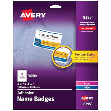Avery Flexible Printable Name Tags, 2-1/3" x 3-3/8", Matte White, 160 Removable Name Badges (8395)