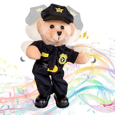 PowerPals Singing Dancing Police Teddy Bear Playing “Bad Boys What You Gonna Do” Song – Musical Interactive Stuffed Animal Plush Cop Toy for Birthday, Graduation Gifts for Kids & Adults, 14 Inch