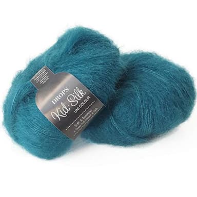 Drops Mohair and Silk Yarn Kid-Silk, 0 or Lace, 2 Ply, 0.9 oz 230 Yards per Ball (24 Petrol)