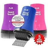 Wide Advanced ID Roller Stamp by Guard Your ID, Privacy Protection and Identity Theft Prevention, As Seen on TV (3-Pack, Blue, Pink, Purple)