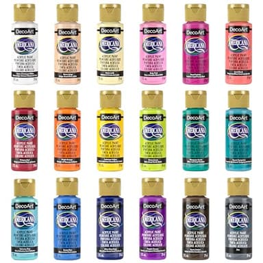 DecoArt Americana Acrylic Paint Set – Popular Colors, 18 Bottles (2 fl oz) – Art and Craft Acrylic Paints for Canvas, Wood, and More