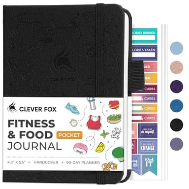 Clever Fox Fitness & Food Journal Pocket – Nutrition & Workout Planner for Women & Men – Diet & Gym Exercise Log Book with Calendars, Diet & Training Trackers – Lasts 3 Months, 4.3x5.5” (Black)