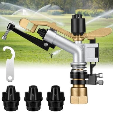 Maxcheck 1" Agriculture Farm Irrigation Sprinkler Spray Gun Heads 360° Adjustable Impact Gun Sprinkler with Nozzle Set Npt Female Thread for Large Area Grass Garden Farm Lawn Irrigation Watering