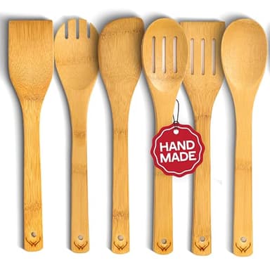 WOODLANDS USA Wooden Spoons for Cooking set of 6 – Premium Wooden Utensil set for everyday use – Versatile Cooking utensils set safe for nonstick pans – Durable wooden spoon kitchen utensils set