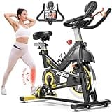 pooboo Magnetic Resistance Cycling Bike, Belt Drive Indoor Exercise Bike Stationary LCD Monitor with Ipad Mount ＆Comfortable Seat Cushion for Home Cardio Workout, Training Upgraded Version