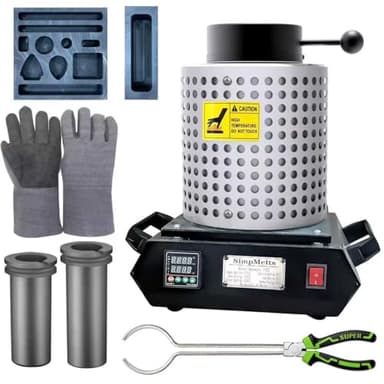 1500W Digital Gold Melting Furnace Kit —2100°F Electric Smelting Furnace with PID Control, Includes 2KG+3KG Graphite Crucible, Tongs, and Ingot Mold for Melting Gold, Silver, Copper (Melting Furnace)