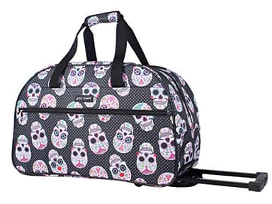 Betsey Johnson Designer Carry On Luggage Collection - Lightweight Pattern 22 Inch Duffel Bag- Weekender Overnight Business Travel Suitcase with 2- Rolling Spinner Wheels (Skull Party)
