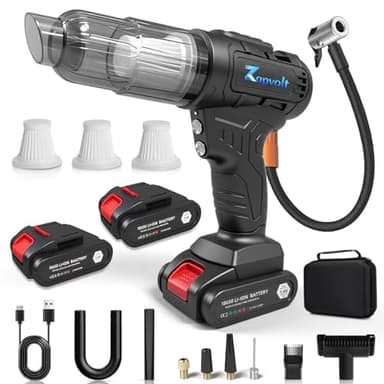 2 in 1 Cordless Car Vacuum and Air Compressor, 5000PA Powerful Suction & 150PSI Auto-Shutoff Tire Inflator, with 3 Filters, LED Light, 45W Fast Charging for Car, Home, Motorcycle, Bicycle, Air Mattres