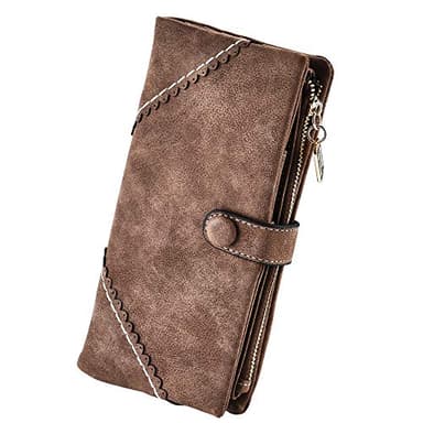 Bird&Fish Women wallet Vegan Leather wallet for women Bifold Clutch Large Capacity Card Organizer Buckle Long Purse for Girls Candy Color(Coffee) …