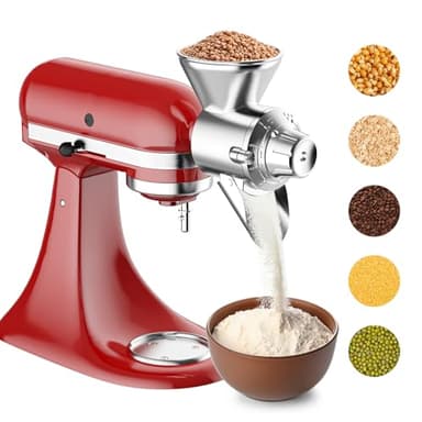 Metal Grain Mill Attachment for KitchenAid Stand Mixer, Flour Mill Grinder for Kitchen Aid Accessories and Attachments, Fit for Grinding Non-Oily Dry Grain Corn, Coffee Bean, Buckwheat, Oats, Millet
