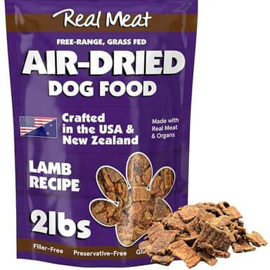 Real Meat Air Dried Dog Food w/ Real Lamb - 2lb Bag of USA-Crafted Grain-Free Real Meat Dog Food Sourced from Hormone-Free, Free-Range, Grass-Fed Lamb - Digestible, All Natural, High Protein Dog Food