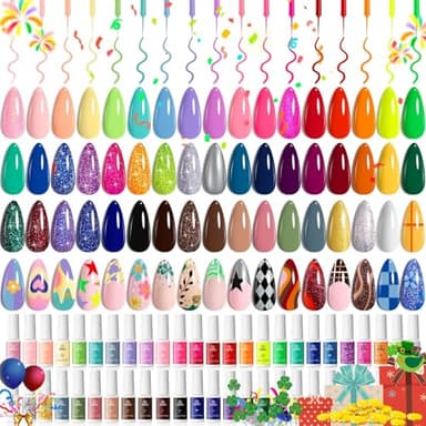 Beetles Gel Liner Nail Art Polish Set 50 Colors Reflective Gold Glitter Green Pink Red Blue Silver Gel Nail Polish Soak Off UV Built Thin Brush in Bottle Nails Design Rainbow Gift for Women