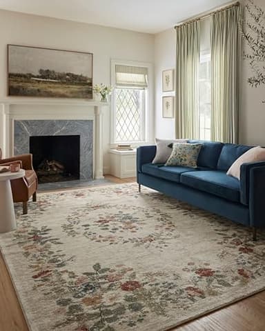 Loloi Rifle Paper Co. Laurel Collection LAU-01 Cream 5'-3" x 7'-8" Area Rug