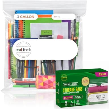 Seal Fresh 3 Gallon Large Plastic Storage Bags – 16" x 18" (15 Count) – Reusuable XXL Extra Large Heavy Duty Clear Jumbo Freezer Zip Lock Bags with Sealable Zipper Top For Clothes, Travel, Moving