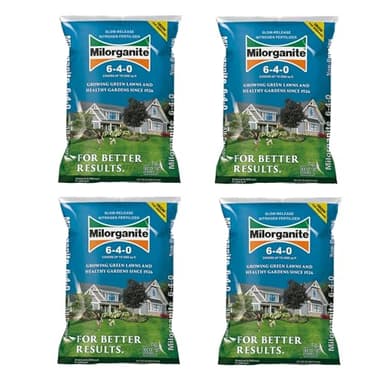 Milorganite All-Purpose Eco-Friendly Slow-Release Nitrogen 6-4-0 Fertilizer, 32 Pound Bag (Pack of 4) - for Lawns, Flowers, Gardens