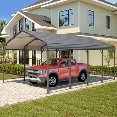 Wisteria Lane 12x20FT Metal Carport, Heavy Duty Carport Canopy with Reinforced Frame and Base for All-Weather, Outdoor Garage Car Port for Boats, Tractors, Pickup Trucks or Party, Dark Gray