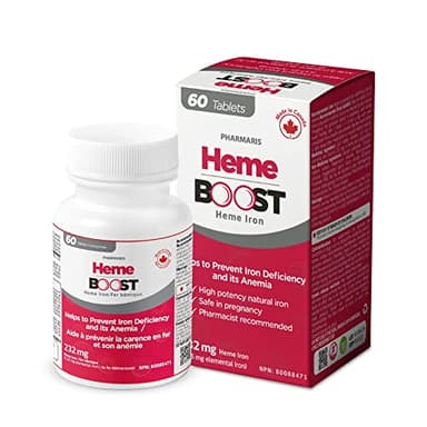 Hemeboost 11.6mg (232mg Heme Iron Pills), High Potency Iron Supplement for Women & Men, High Absorption & Gentle on Stomach, Safe for Use in Pregnancy, 60 Tablets