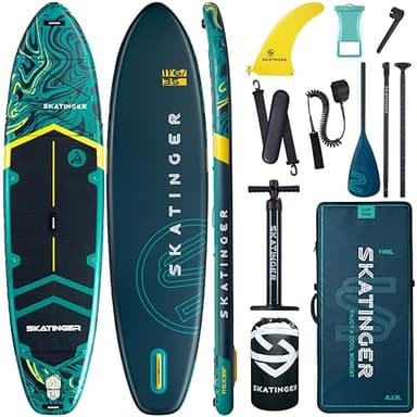 Skatinger 11'6×35" Super Wide Inflatable Paddle Board, Ultra Stable Stand Up Paddleboards for 450lb/3 People/Family/Big Size w/Shoulder Strap, 100L Backpack, Ultra-Light All-Round Sup Board