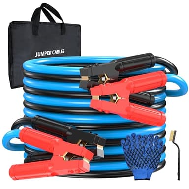 0 Gauge 25 Feet Jumper Cables Heavy Duty for Car, 1000 Amp Automotive Booster Battery Jumper Cables for SUV and Trucks with Carry Bag, Gloves, Brushes