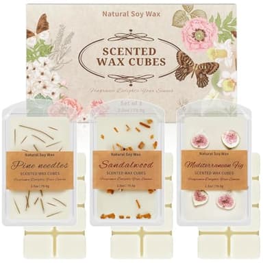 SCENTORINI Wax Melts, Premium Wax with Essential Oil, Summer Scents, Scented Wax Melts, Natural Dried Flower, Pine Needles, Sandalwood, Mediterranean Fig, 2.5 oz X 3 Pack