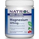 Natrol Mood + Stress Magnesium Carbonate and Magnesium Glycinate Blend 325mg with Potassium 232mg, Dietary Supplement Occasional Stress Support, 16.8 oz Cherry-Flavored Powder, 45-Day Supply