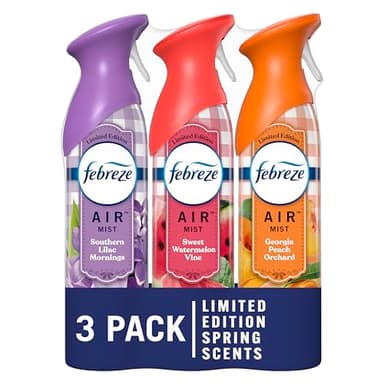 Febreze Air Mist Air Freshener, Odor-Fighting Room, Air Fresheners for Home Bathroom and Kitchen, Spray, Southern Lilac Mornings, Georgia Peach Orchard, Sweet Watermelon Vine Scent, 8.8oz (Pack of 3)