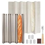 Barlket Baguette Bread Pan, Perforated Baguette Pan, Nonstick 3 Loaves, Bread Pan for French Bread Baking, with Proofing Cloth, Dough Cutter Kit for Home Baker, Baguette Tray, 15x11 Inch Gold