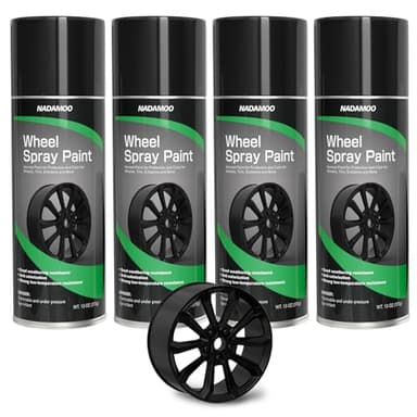 NADAMOO Aluminum Wheel Spray Paint, Car Rim Aerosol Paint for Recolor and Protection of Metal Surface, Semi-gloss Black, 4 Cans, 13 Oz Per Can