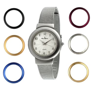 Peugeot Women's Mesh Bracelet Watch Gift Set with 7 Interchangeable Bezels