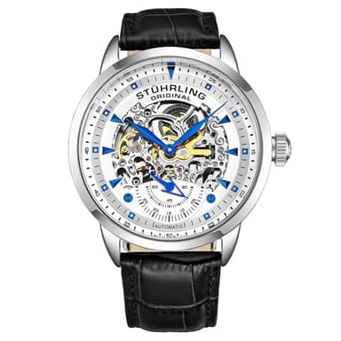 Stuhrling Original Mens Skeleton Automatic Dress Watch with Alligator Embossed Leather Strap Skeleton Dial