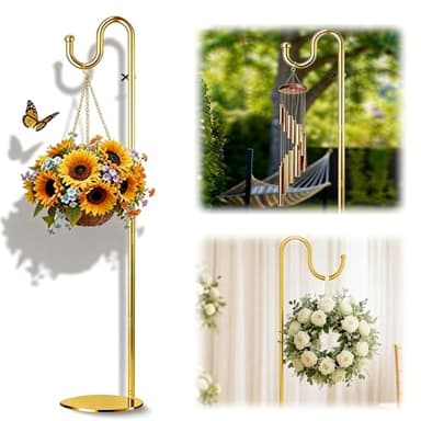 SIECCY Gold Adjustable 76" Shepherds Hook with 3kg Weighted Base, Heavy Duty Bird Feeder Pole and Freestanding Bird Feeder Stand for Outside