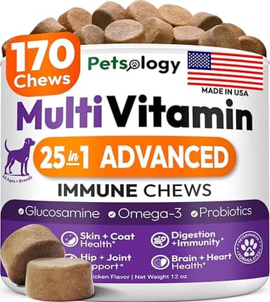 Dog Multivitamin Chewable - Dog Vitamins and Supplements with Glucosamine - 170 Chews - Hip & Joint, Pet Immune Support, Skin & Coat, Gut & Heart Health - Senior & Puppy Multivitamin Pet Supplement