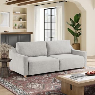 Serta Glendale 90.2" Queen Size Wall-Hugging Convertible Sofa, Dreamcoil Comfort, Chenille Fabric, Cream