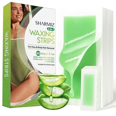 Wax Strips for Hair Removal Kit: 60 Pieces 40 Body & 20 Facial Waxing Strips for Face, Eyebrow, Arms, Legs, Underarm, and Bikini