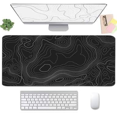 Large Mouse Pad, Extended Mouse Pad Black Desk Pad Easy Typing for Typing Office Game - Topographic Contour