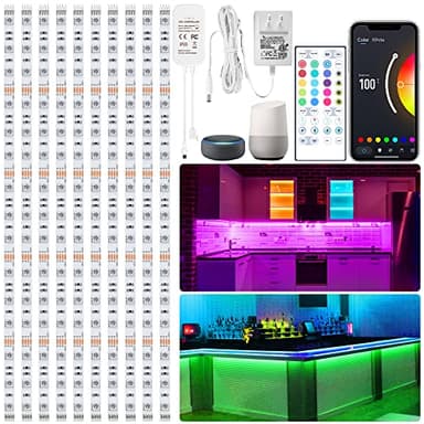 maylit 10 PCS Smart RGB Under Cabinet Lights Kit, Compatible with Alexa and Google Assistant, App and Remote Control, Music Sync Color Changing, Timer, Dimmable, for Cabinet, Counter, Shelf, Bookcase