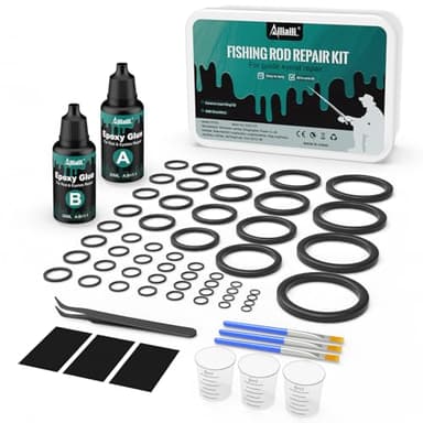 ailiaili Fishing Rod Repair Kit, Fishing Pole Eyelet Repair -13 Sizes 52Pcs Ceramic Guide Rings for Replacement, Rod Tip Accessories & Gear | High-Hardness | Low-Friction/w A&B Epoxy Glue Tweezer