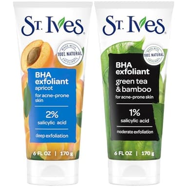St. Ives Facial Scrub Variety 2-Pack – Fresh Skin Apricot + Blackhead Clearing Green Tea, Exfoliating Face Scrubs, 6 Oz Ea