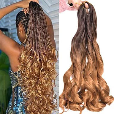 Luoyudu French Curly Braiding Hair,24 Inch #T4/30 Loose Wavy 8 Pack Bouncy French Curl Braiding Hair Extensions 75g/Pack Synthetic Crochet Hair Extensions (T4/30,8Pack)