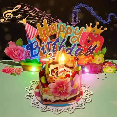 Airpark Pop Up Birthday Cards for Women with Blow-Out Candle, Music & LED Lights – 3D Interactive Birthday Greeting Card with Cake and Flowers – Unique Birthday Gifts for Women, Men, Kids, Mom, Dad, Friends