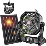 JINLICTE 20000mAh Solar fan with LED Lantern, Camping Fan with Solar Panel, 7W Rechargeable Powered for Outside, Quiet Battery Operated Tent Fan for Picnic, Barbecue, Fishing, Travel