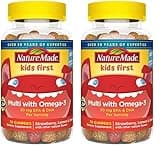 Nature Made First Multivitamin with Omega-3, Vitamins and Minerals for Nutritional Support, 70 Kids Gummies (Pack of 2)